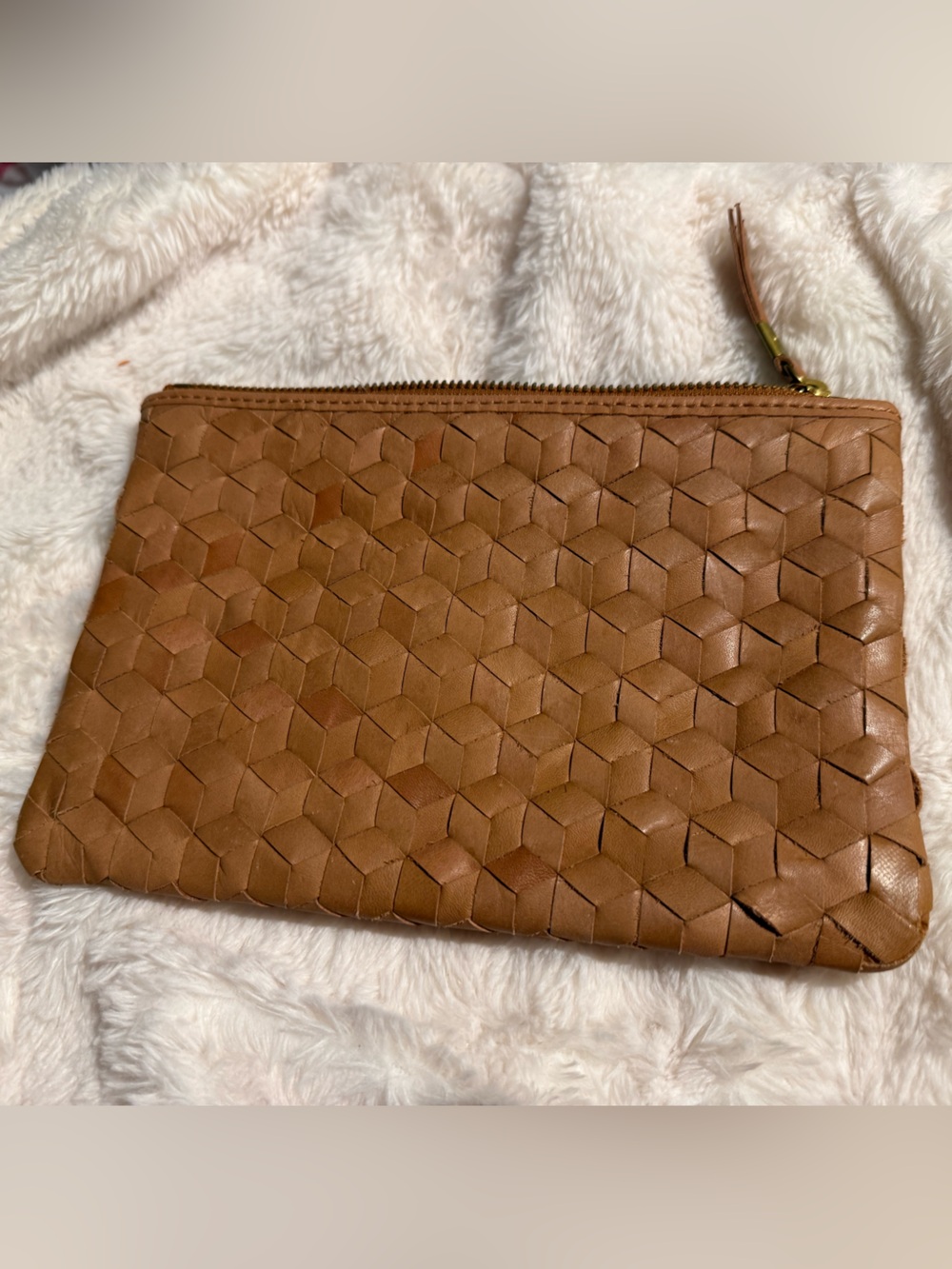 Madewell Tan Woven Leather Zip Pouch